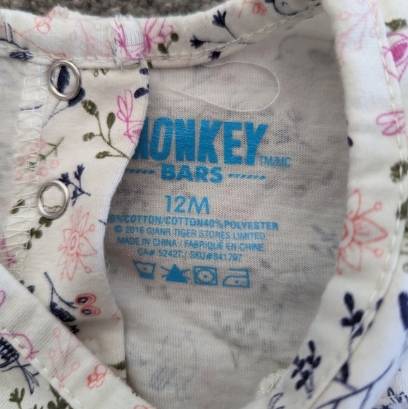 MONKEY Bars white floral bird print cotton 12 months baby girls - Picture 2 of 3